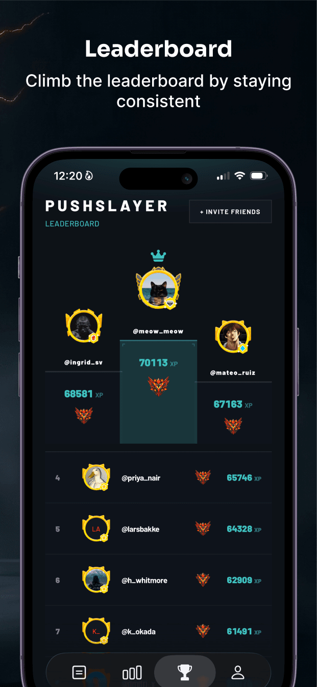 PushSlayer rank progression and leaderboard